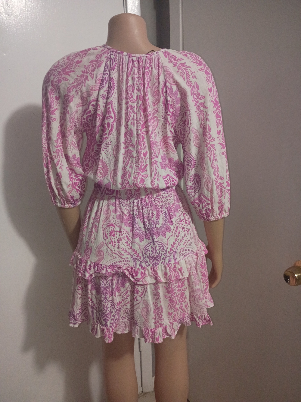 Zara Pink Patterned Tiered Tie-Neck Mini Dress - Picture 5 of 9